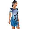 Orca Wave Water Underwater Fitted Knot Split End Bodycon Dress View3