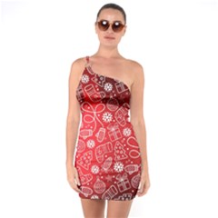 Christmas Pattern Red One Shoulder Ring Trim Bodycon Dress by Salman4z