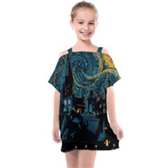 Hogwarts Castle Van Gogh Kids  One Piece Chiffon Dress by Salman4z