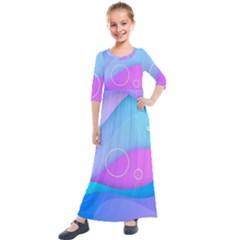 Colorful Blue Purple Wave Kids  Quarter Sleeve Maxi Dress by Salman4z