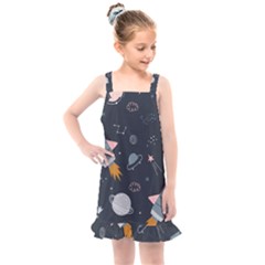 Space Background Illustration With Stars And Rocket Seamless Vector Pattern Kids  Overall Dress by Salman4z