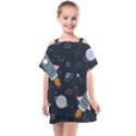 Space Background Illustration With Stars And Rocket Seamless Vector Pattern Kids  One Piece Chiffon Dress View1