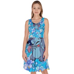 Blue Stitch Aesthetic Knee Length Skater Dress With Pockets by Salman4z