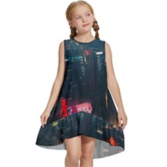 Cityscape Digital Art Kids  Frill Swing Dress by Salman4z