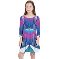 Retro Cityscape Artist Artwork Digital Art Kids  Quarter Sleeve Skater Dress by Salman4z