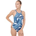 Waves Aesthetics Illustration Japanese High Neck One Piece Swimsuit View1