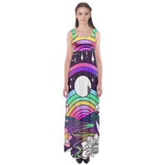 Rainbow Fun Cute Minimal Doodle Drawing Art Empire Waist Maxi Dress by Jancukart