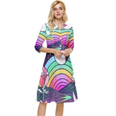 Rainbow Fun Cute Minimal Doodle Drawing Art Classy Knee Length Dress by Jancukart