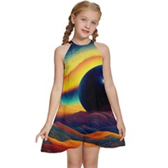 Surrealist Fantasy Dream Nature Kids  Halter Collar Waist Tie Chiffon Dress by Jancukart