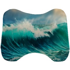 Waves Ocean Sea Tsunami Nautical Blue Head Support Cushion by Jancukart