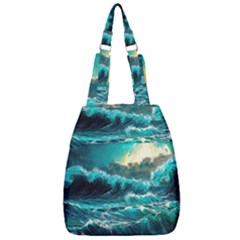 Tsunami Waves Ocean Sea Nautical Nature Water 5 Center Zip Backpack by Jancukart