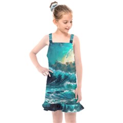 Tsunami Waves Ocean Sea Nautical Nature Water 5 Kids  Overall Dress by Jancukart