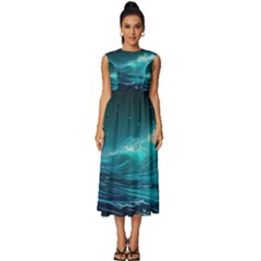 Tsunami Waves Ocean Sea Nautical Nature Water 7 Sleeveless Round Neck Midi Dress by Jancukart