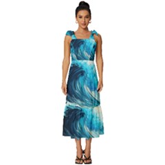 Tsunami Waves Ocean Sea Nautical Nature Water Arts Tie-strap Tiered Midi Chiffon Dress by Jancukart