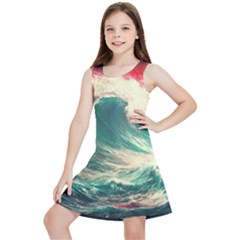 Storm Tsunami Waves Ocean Sea Nautical Nature 2 Kids  Lightweight Sleeveless Dress by Jancukart