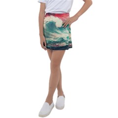 Storm Tsunami Waves Ocean Sea Nautical Nature 2 Kids  Tennis Skirt by Jancukart