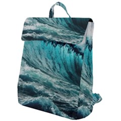 Tsunami Waves Ocean Sea Nautical Nature Water Blue Black Flap Top Backpack by Jancukart