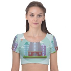 Amsterdam Landmark Landscape Velvet Short Sleeve Crop Top  by Sudheng