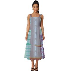 Amsterdam Landmark Landscape Square Neckline Tiered Midi Dress by Sudheng