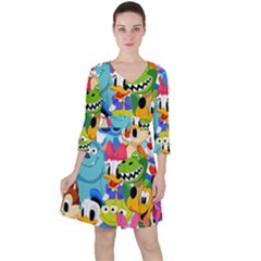 Illustration Cartoon Character Animal Cute Quarter Sleeve Ruffle Waist Dress by Sudheng