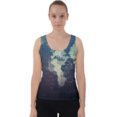 Vintage World Map Illustration Artwork Water Drop Digital Art Arts Velvet Tank Top by Sudheng