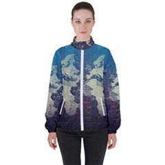 Vintage World Map Illustration Artwork Water Drop Digital Art Arts Women s High Neck Windbreaker by Sudheng