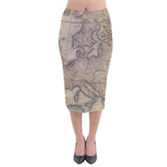 Vintage Europe Map Velvet Midi Pencil Skirt by Sudheng