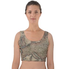 Vintage Europe Map Velvet Crop Top by Sudheng