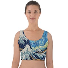 The Great Wave Of Kanagawa Painting Starry Night Van Gogh Velvet Crop Top by Sudheng