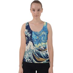 The Great Wave Of Kanagawa Painting Starry Night Van Gogh Velvet Tank Top by Sudheng