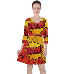 Explosion Boom Pop Art Style Quarter Sleeve Ruffle Waist Dress by Sudheng