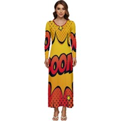 Explosion Boom Pop Art Style Long Sleeve Longline Maxi Dress by Sudheng