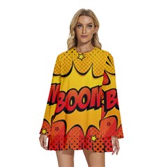 Explosion Boom Pop Art Style Round Neck Long Sleeve Bohemian Style Chiffon Mini Dress by Sudheng