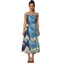 Starry Night Hokusai Van Gogh The Great Wave Off Kanagawa Square Neckline Tiered Midi Dress View1