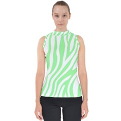 Green Zebra Vibes Animal Print  Mock Neck Shell Top by ConteMonfrey