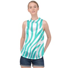 Blue Zebra Vibes Animal Print   High Neck Satin Top by ConteMonfrey