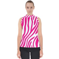 Pink Fucsia Zebra Vibes Animal Print Mock Neck Shell Top by ConteMonfrey