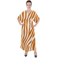 Orange Zebra Vibes Animal Print   V-neck Boho Style Maxi Dress by ConteMonfrey