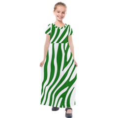 Dark Green Zebra Vibes Animal Print Kids  Short Sleeve Maxi Dress by ConteMonfrey