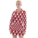 Red And White cat Paws Women s Long Sleeve Casual Dress View1