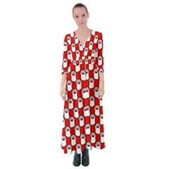 Red And White Cat Paws Button Up Maxi Dress by ConteMonfrey