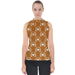 Brown Golden Bees Mock Neck Shell Top by ConteMonfrey