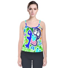 Crazy Pop Art - Doodle Skulls  Velvet Spaghetti Strap Top by ConteMonfrey