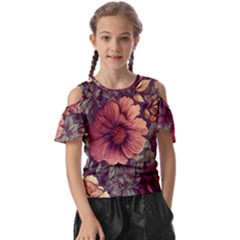 Flowers Pattern Kids  Butterfly Cutout Tee by Simbadda