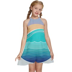 Tsunami Tidal Wave Wave Minimalist Ocean Sea Kids  Halter Collar Waist Tie Chiffon Dress by Wegoenart