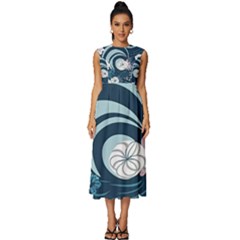 Flowers Pattern Floral Ocean Abstract Digital Art Sleeveless Round Neck Midi Dress by Wegoenart