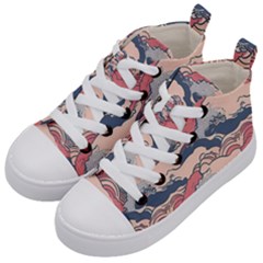 Waves Ocean Sea Water Pattern Rough Seas Kids  Mid-top Canvas Sneakers by Wegoenart