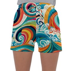 Waves Ocean Sea Abstract Whimsical Abstract Art 2 Sleepwear Shorts by Wegoenart