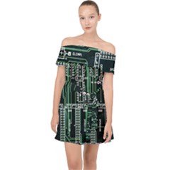 Printed Circuit Board Circuits Off Shoulder Chiffon Dress by Celenk