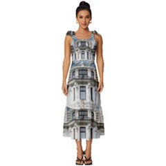 Squad Latvia Architecture Tie-strap Tiered Midi Chiffon Dress by Celenk